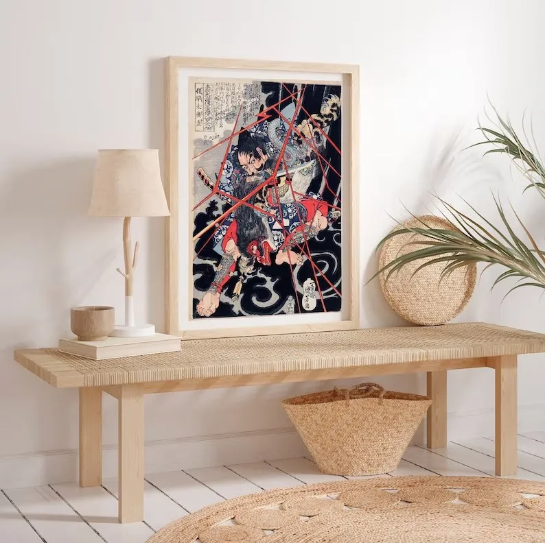 Antique Japanese Utagawa Kuniyoshi Ukiyo-e Heroes of The Water Margin Samurai Canvas Poster Wall Art Pictures Home Decor Gift