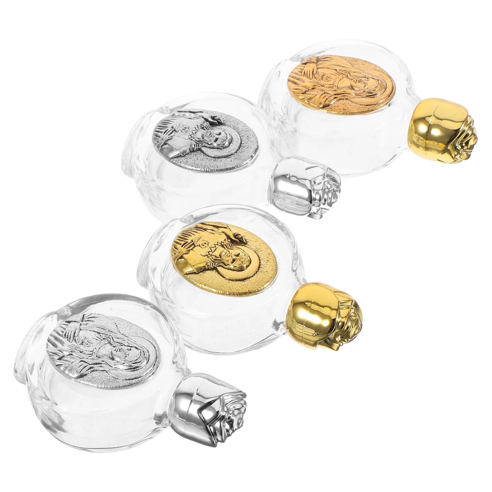 4 قطعة زجاجة ماء مقدسة روز كريستال زجاج سبيكة الإغاثة تصميم المحمولة إعادة الملء الحاويات للمعمودية هدايا الحفلات المسيحية #2