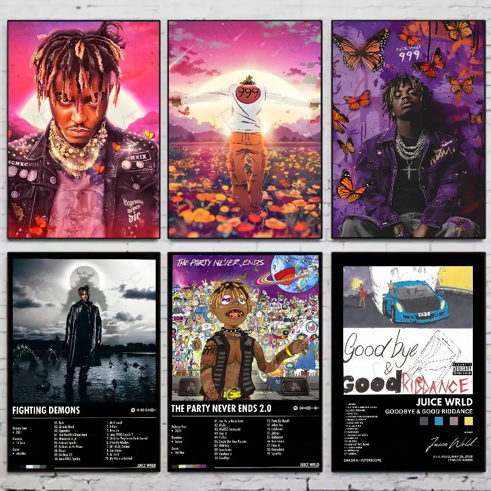 J-Juice WRLD-Póster de álbum de música de cantante de Rap, decoración de pared de salón para dormitorio, pegatinas de pintura, regalo, decoración del hogar, estilo moderno