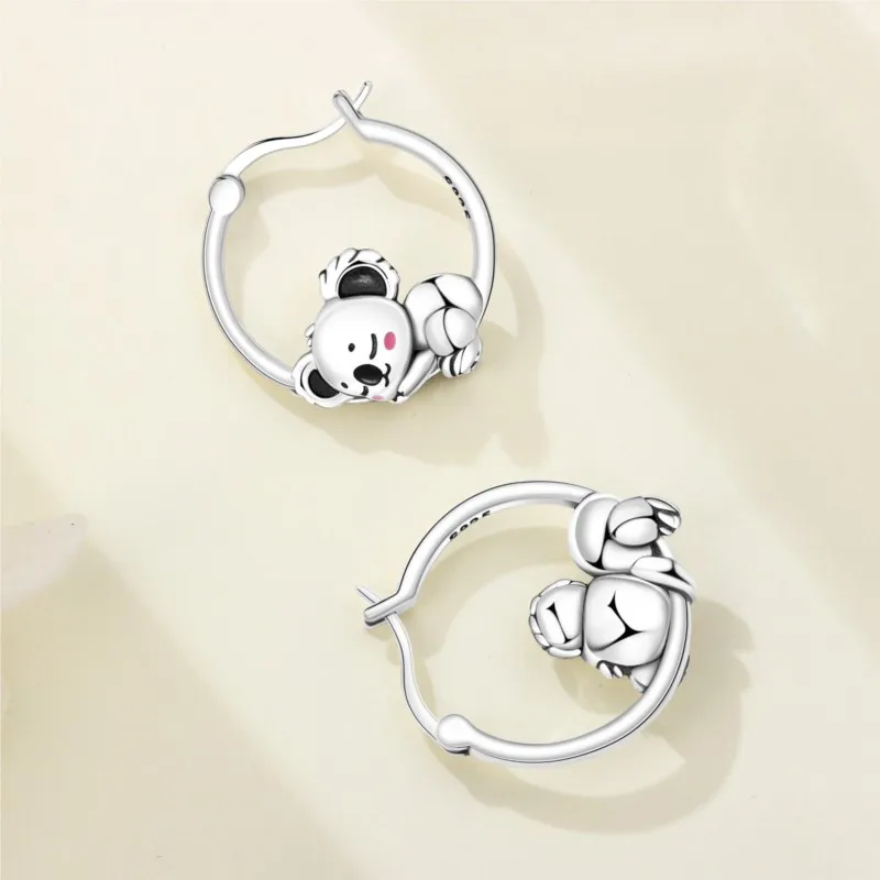 MISEFF 2025 New 925 Sterling Silver Cute Koala Hoop Earrings Round Charms Beads For Fashion DIY Jewelry Women Gifts Making view 2