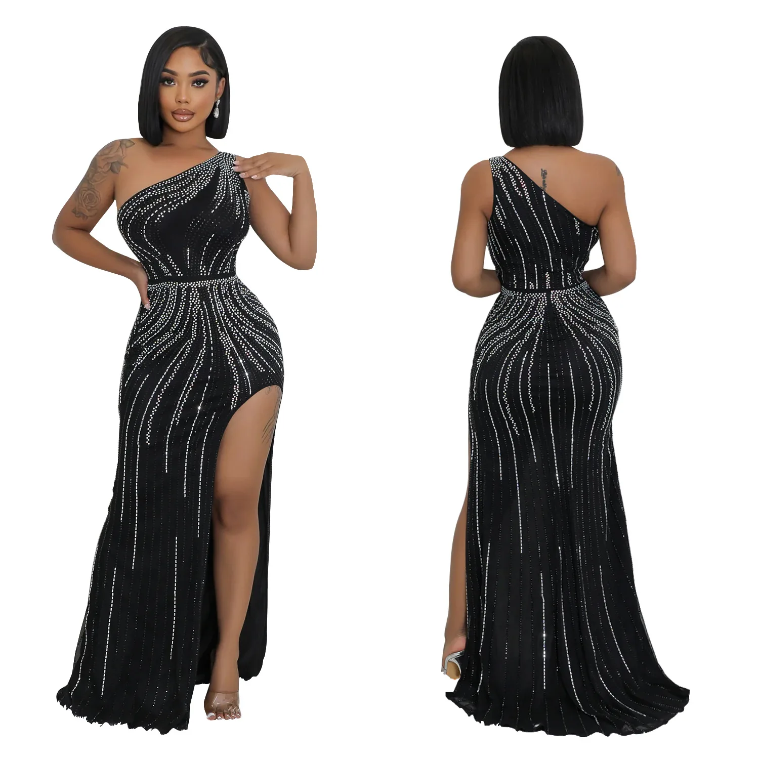 European and American Fashion Women's Fashion Sexy Hot Diamond Long Dress