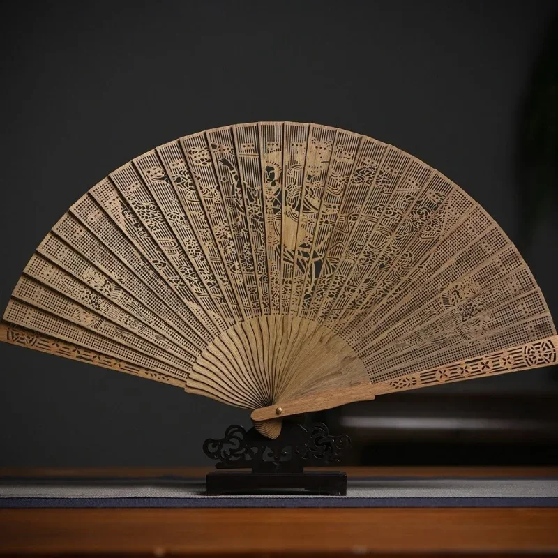 Hollowed Out Wooden Fan Fragrant Wood Fan Ancient Style Folding Wooden Classical Female Fan