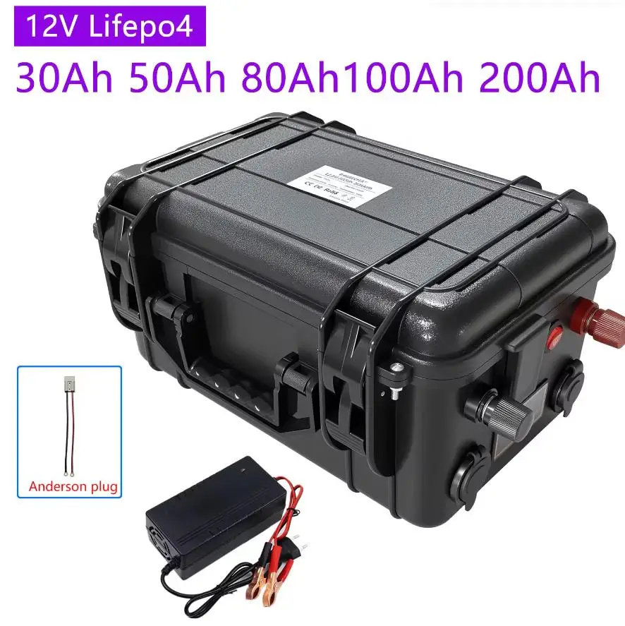 12V 200Ah Large Capacity Lithium Iron Phosphate LiFePO4 Battery Pack | Solar Storage, Waterproof+Comes with 14.6V 10A Charger