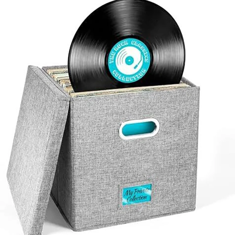 صندوق تخزين من قماش القطن والكتان، قابل للطي مع غطاء، منظم تسجيل الفينيل المنزلي المحمول، صندوق تخزين ألعاب الأطفال