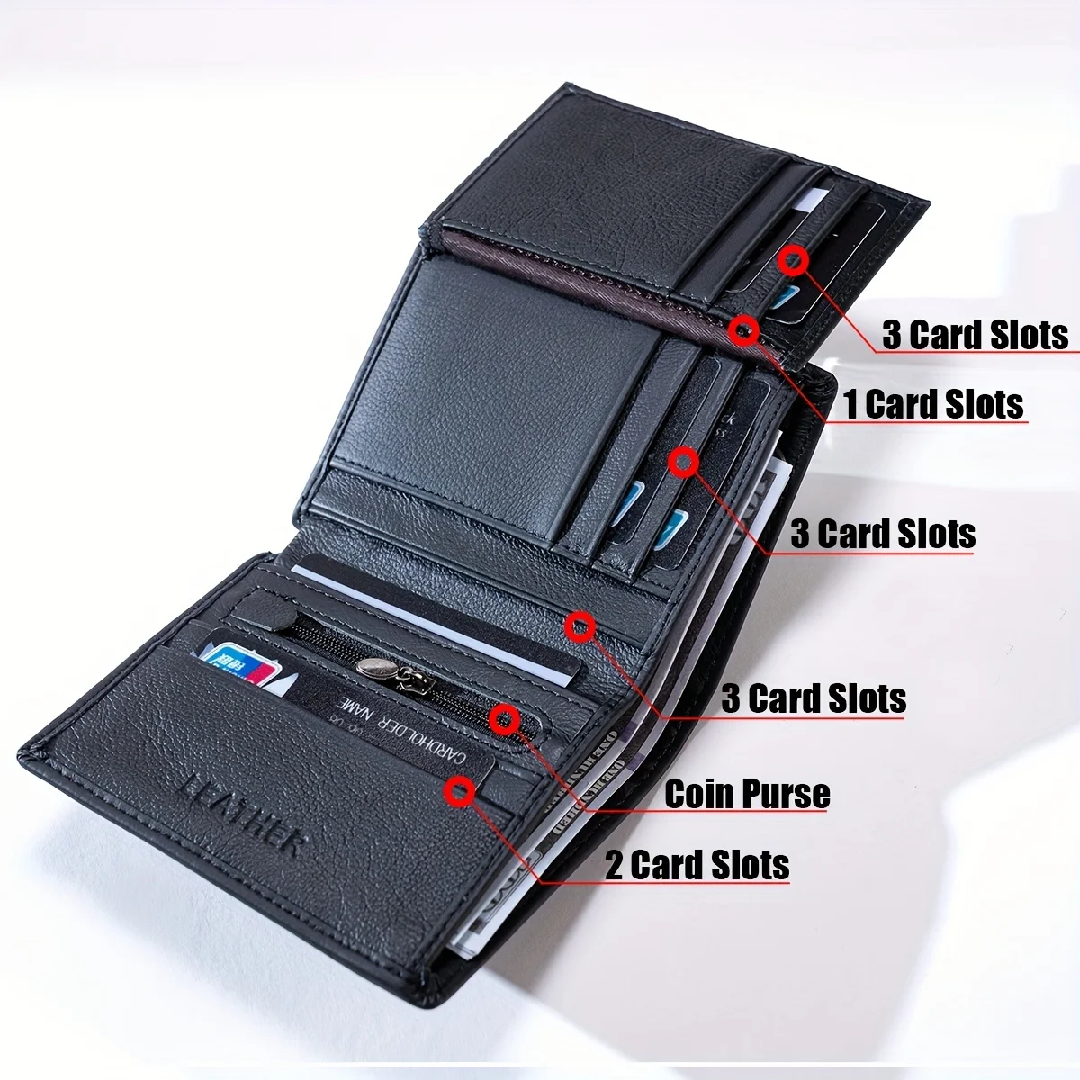 1 men's distinguished leather wallet, retro slim vertical short ID card credit card clip change bag, unisex