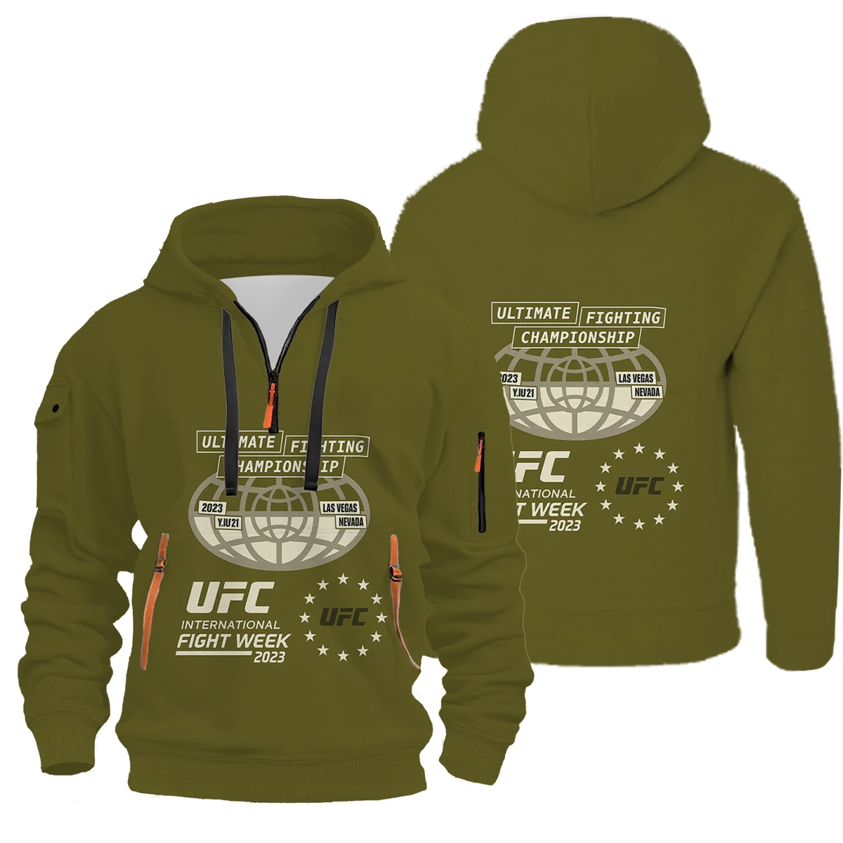 سويت شيرت UFC عالي الجودة بسحاب عالي التحمل للرجال مع بطانة من الصوف وسترة بغطاء للرأس، متعدد الاستخدامات في الخريف والشتاء