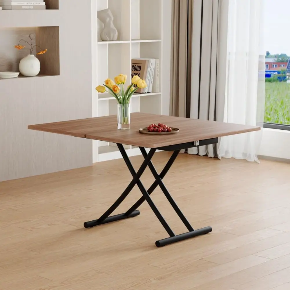 

Space-Saving 4-in-1 Adjustable Dining Table, Transformable Kitchen Table with Scratch-Resistant Wood Grain Top for Kitchen or Li