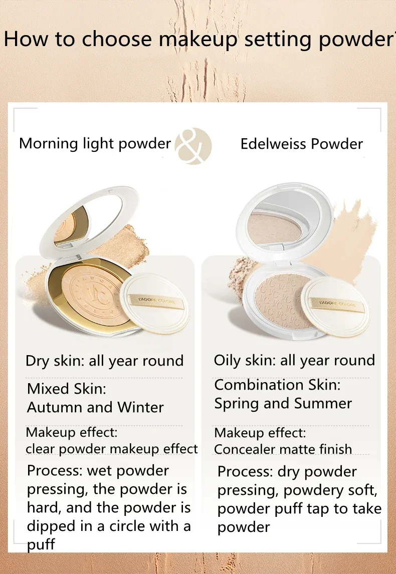 L'ADORE สี Laose Edelweiss Light Mist Pressed Powders แต่งหน้าแป้งควบคุมน้ํามัน Long Lasting Contour คอนซีลเลอร์