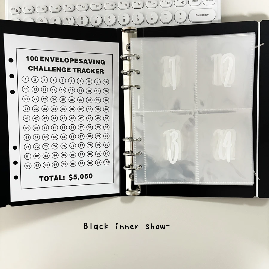 Sharkbang A5 100 Tage Envelope Saving Challenge, 100 Taschen Nummernordner Nachfüllhüllen, Cash Budget Bandage PP Notizbuch-Set – Detail 6