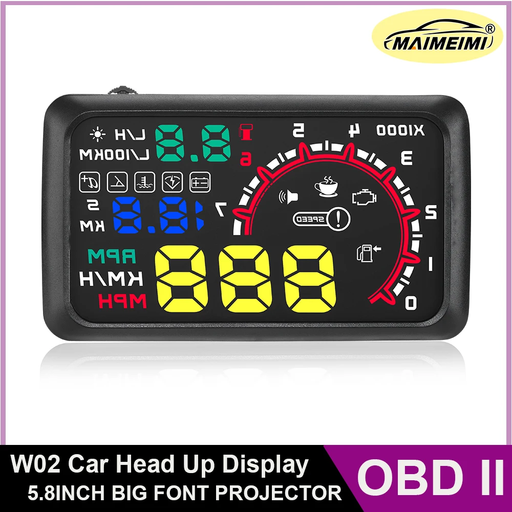 

W02 Obd2 Meter Smart Car Digital RPM On-board Computer HUD Windshield Projector KMH MPH Car Speedometer Water Temp Auto Electron