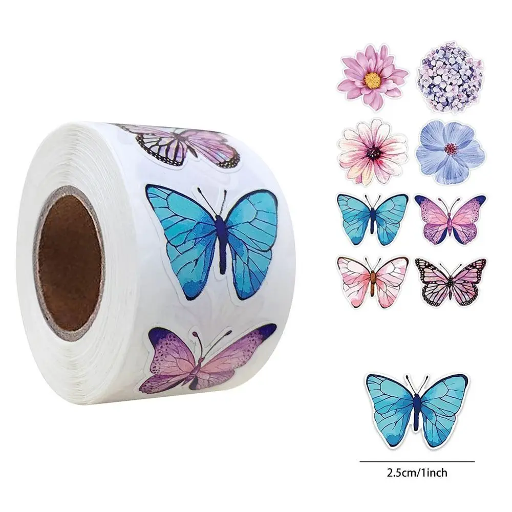

Cute 500Pcs Butterfly Flowers Stickers Round DIY Label Stickers Self Adhesive Waterproof Seal Label Stationery