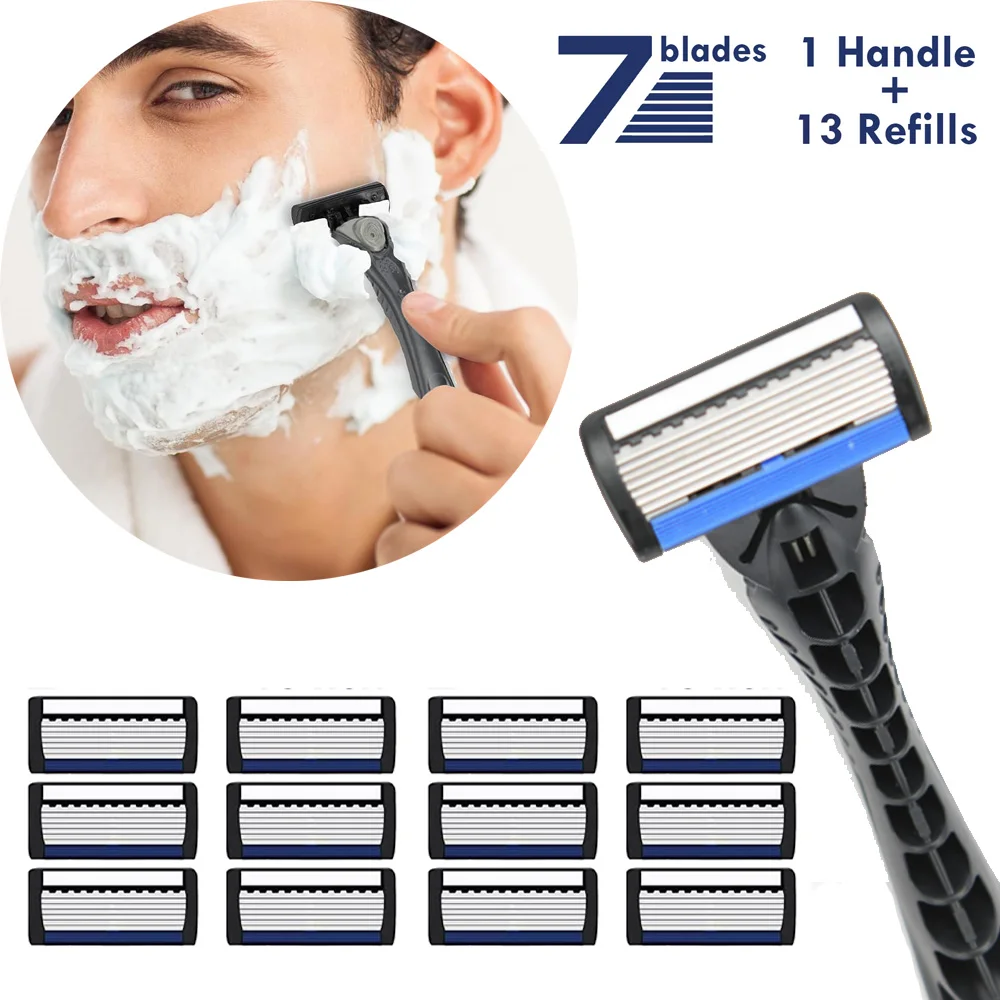 Manual Razor Seven Layer Blade Classic Shaving With 13Pcs Replaceable Reazor Heads No Skin Irritation Shaver Heads