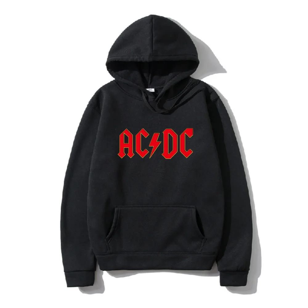 2025Autumn and winter new casual loose fashion AC/DC band printed hooded fleece pullover hoodie jacket