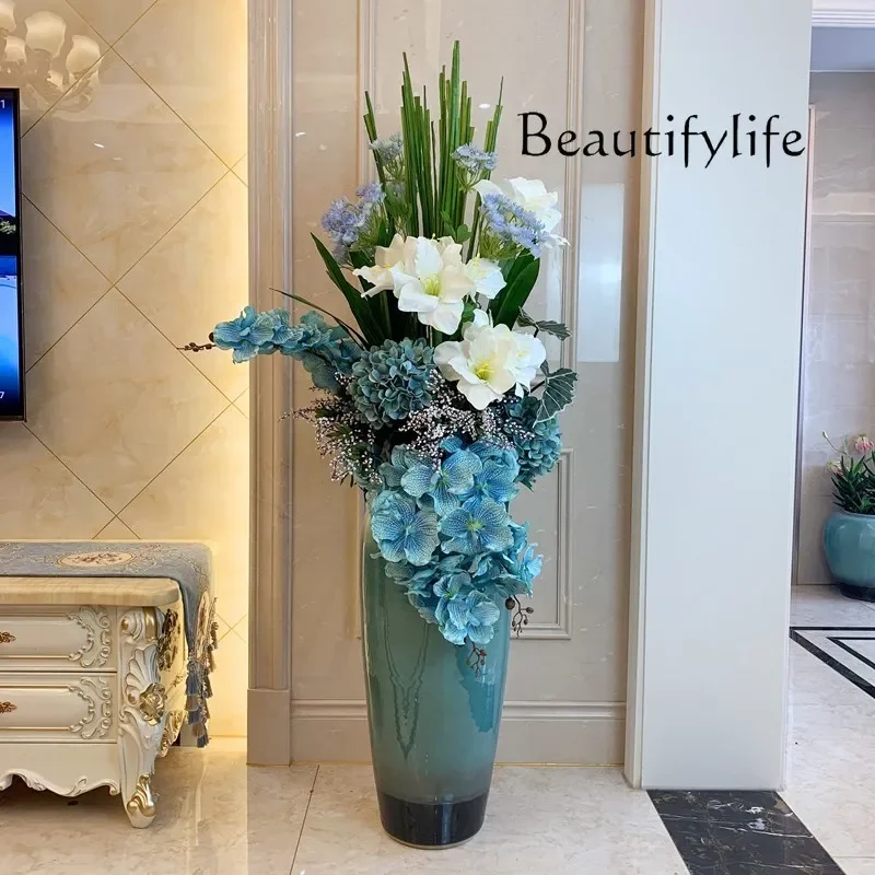 

large vase artificial flower company shopping mall decorative art ornament Hotel revolving door ceramic floor-to-ceiling