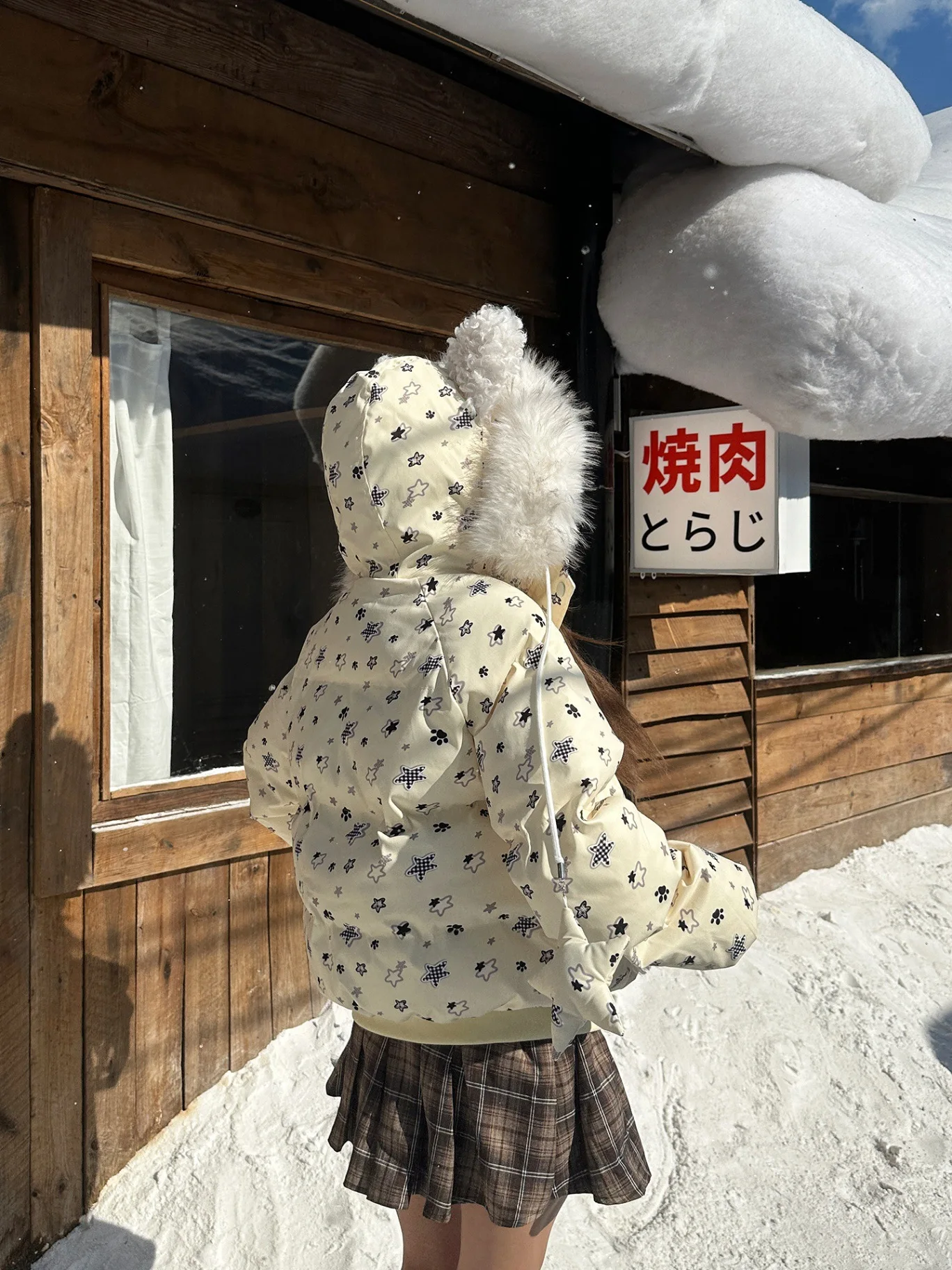 2025 New Full Print Star Fur Collar Cotton Jacket for Women Winter Cotton Coat Puffer Jacket for Women