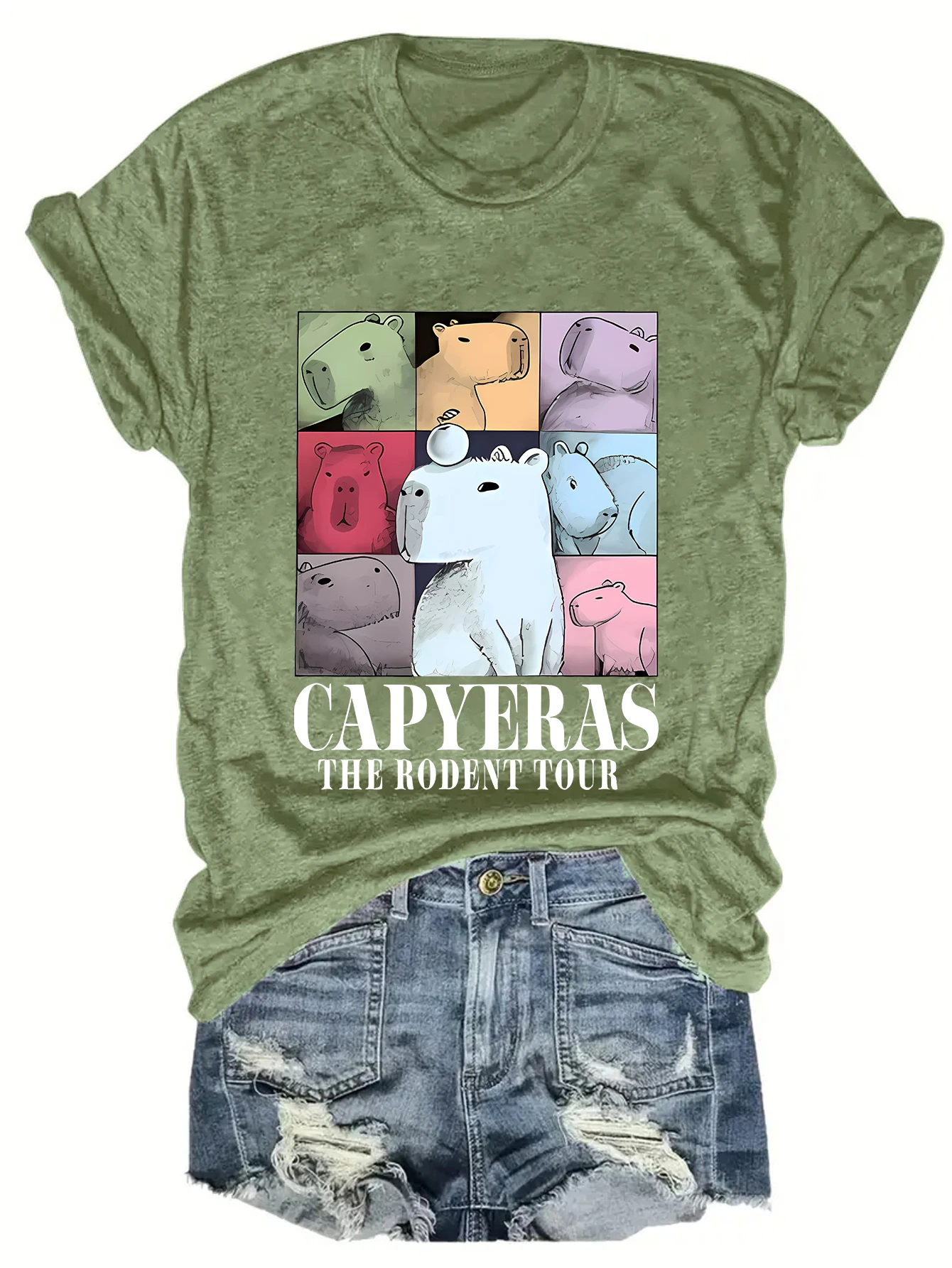 Capyeras funny cute Capybara color concert tour cute animal print women's casual short-sleeved crewneck T-shirt