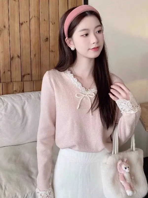 الحلو والتوابل V-Ne الدانتيل لصق عقدة التعادل بوت irt المرأة ربيع الخريف الرغبة النقية ملابس داخلية محبوك سترة...