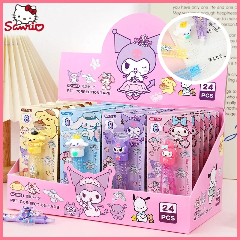 4/24pcs Sanrio Correction Tape Kawaii My Melody Kuromi Cinnamoroll White Out Correction Band Stationery School Office Supplies