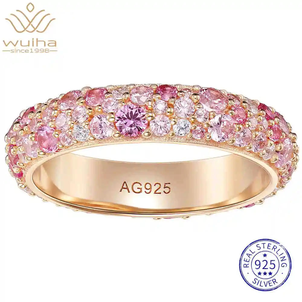 

WUIHA 100% 925 Sterling Silver Lab Sapphire Wedding Band Engagement Cocktail Rose Gold Rainbow Rings Fine Jewelry Wholesale