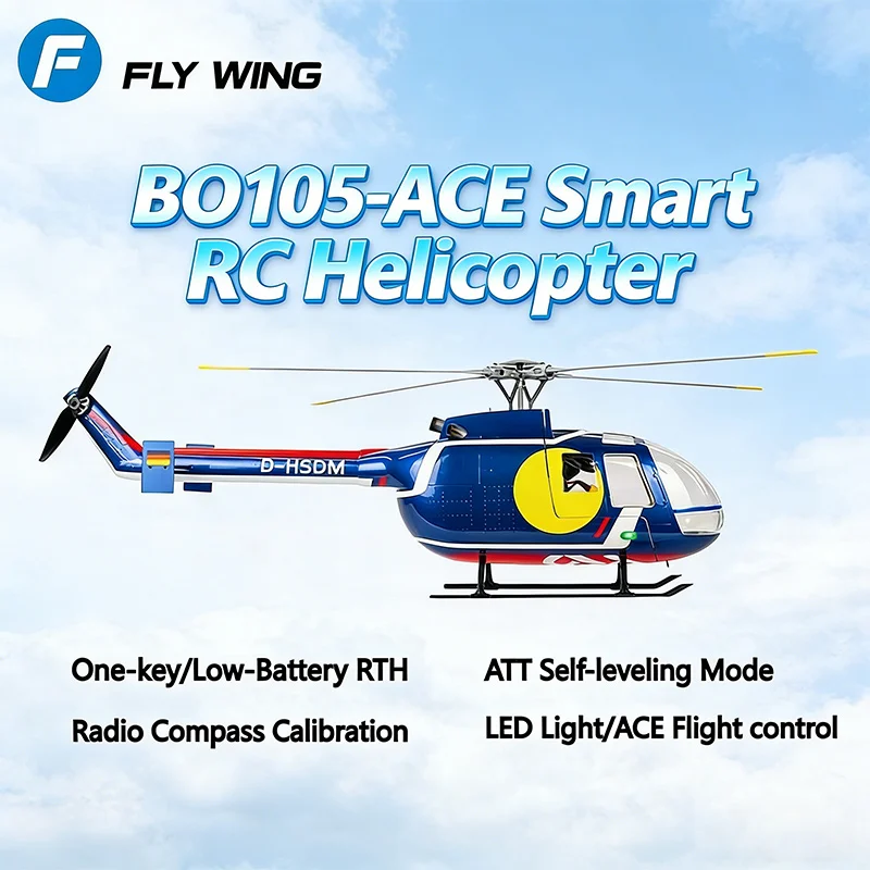 

FLYWING НОВЫЙ синий вертолет BO105 4 пропеллера ACE Контроллер полета со светодиодной подсветкой 470 класса BO-105 Радиоуправляемый вертолет с возвратом одной кнопкой