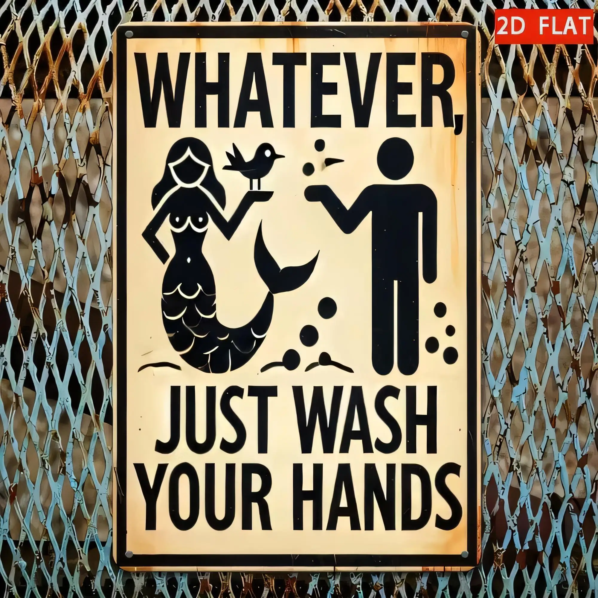 Tin Sign “WHATEVER, JUST WASH YOUR HANDS” Funny Hand Hygiene Quote Wall Art 2D Flat Retro Metal Plaque for Bathroom Kitchen Home