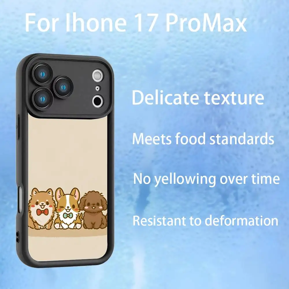 Cartoon Corgi schattig telefoonhoesje voor iPhone 17,16,15,14,13,12,Pro,Max,Plus,E,SE4,Air, amaril zwart volledige dekking TPU