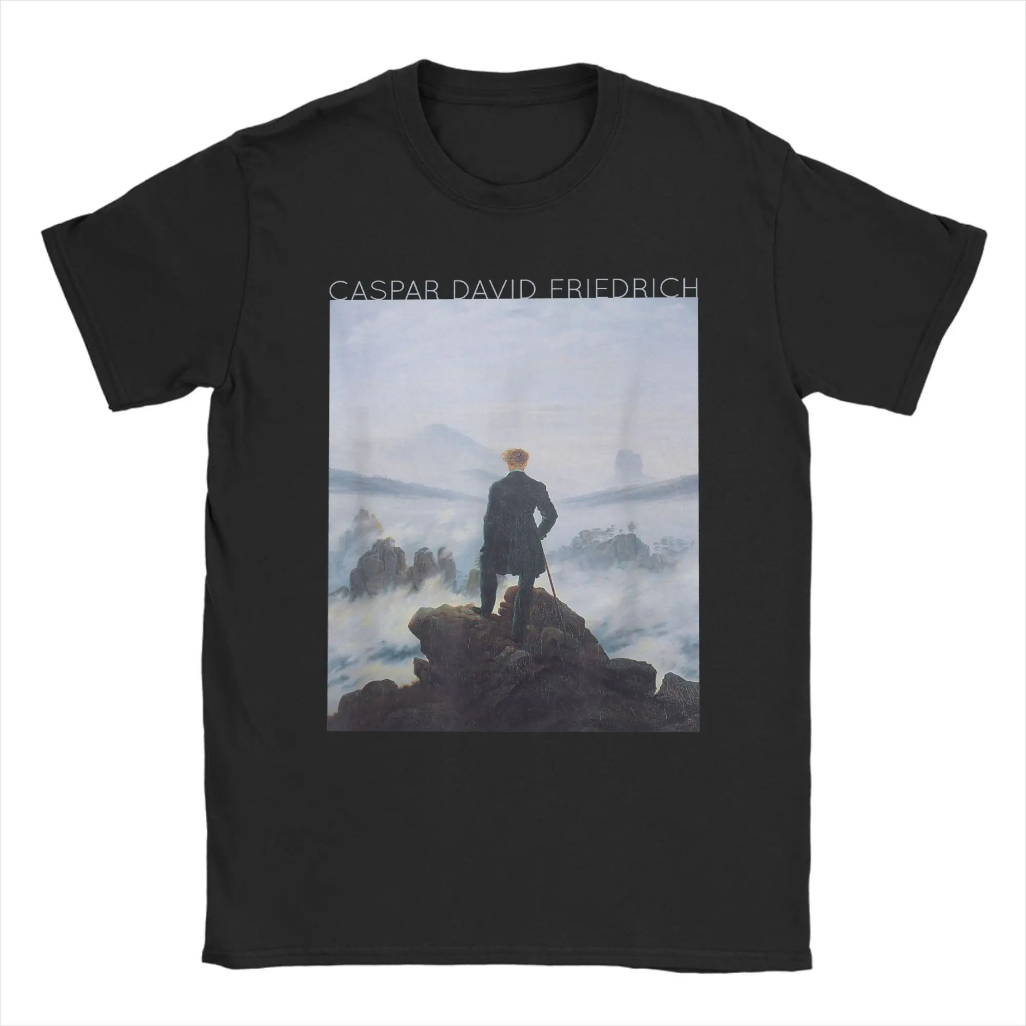 Wanderer Above the Sea of Fog Caspar David Friedrich T-Shirt Men Crew Neck Cotton T Shirt Short Sleeve Tee Shirt Plus Size Tops