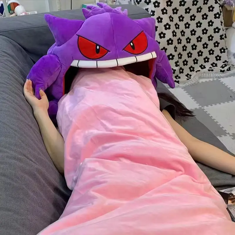 Kawaii Anime Pokemon Gengar Big Tongue Plushies Peripheral Big Size Sleep Pillow Dual Purpose Nap Blanket Gifts For Children