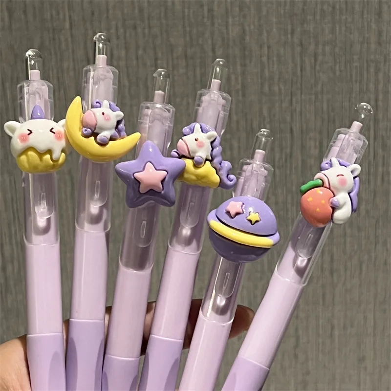 6pcs Cute purple star Gel Pen Crystal Black Ink 0.5mm Kawaii Pens Back To School Aesthetic Stationery School Office Supplie