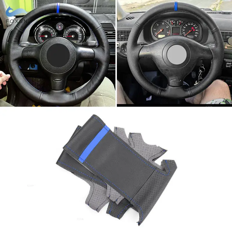 Car Accessories Steering Wheel Cover Trim For VW Old Golf 4 MK4 1998 - 2004 For Passat B5 1996-2005 (3-spoke) blue line blue bar