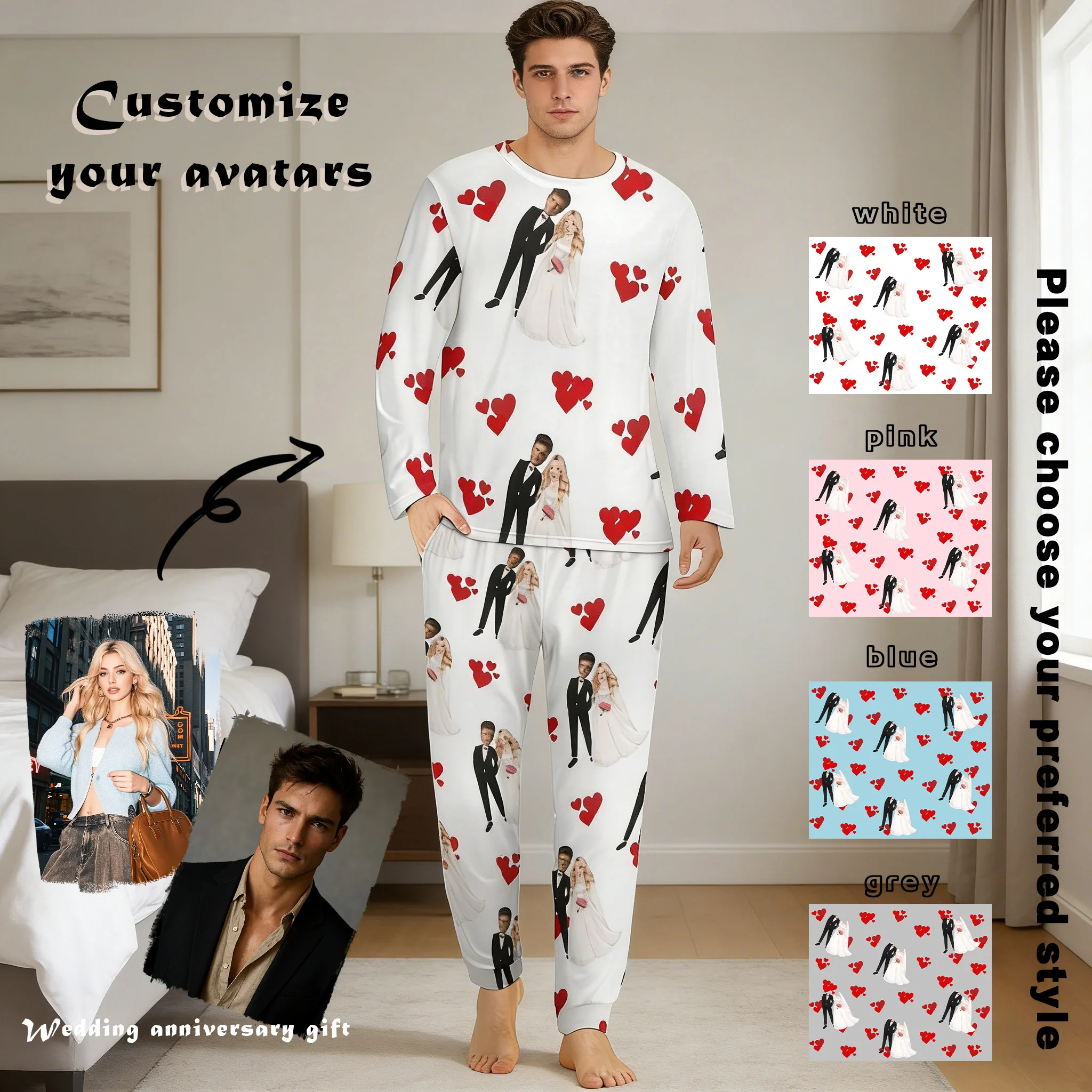 Custom pajamas Personalized family pajamas Wedding anniversary gifts Men's pajamas Women's pajamas Couple's pajamas