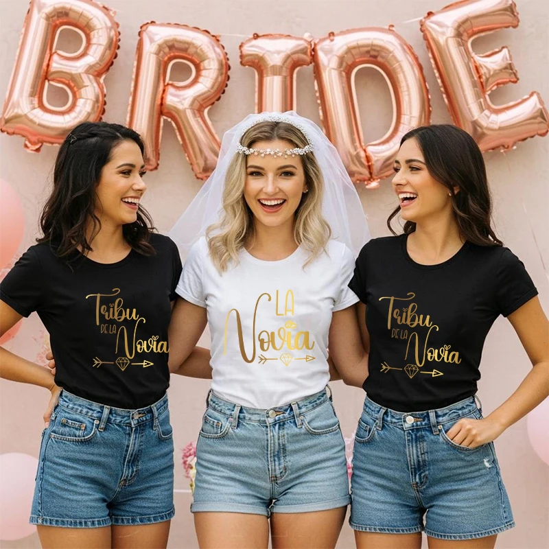 

Fashion Spanish Team Bride Squad T-shirt Bridal Shower Wedding Y2k Tops Woman Bachelorette Hen Party Tees Short Sleeve Shirts