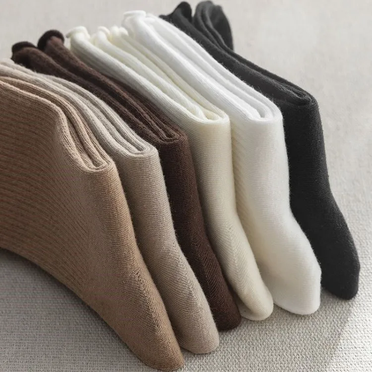 3 Pairs Autumn Winter High Value Black Mushroom Edge Mid-calf Women Socks Casual Elegant Solid Color Cotton Socks Kawii Socks