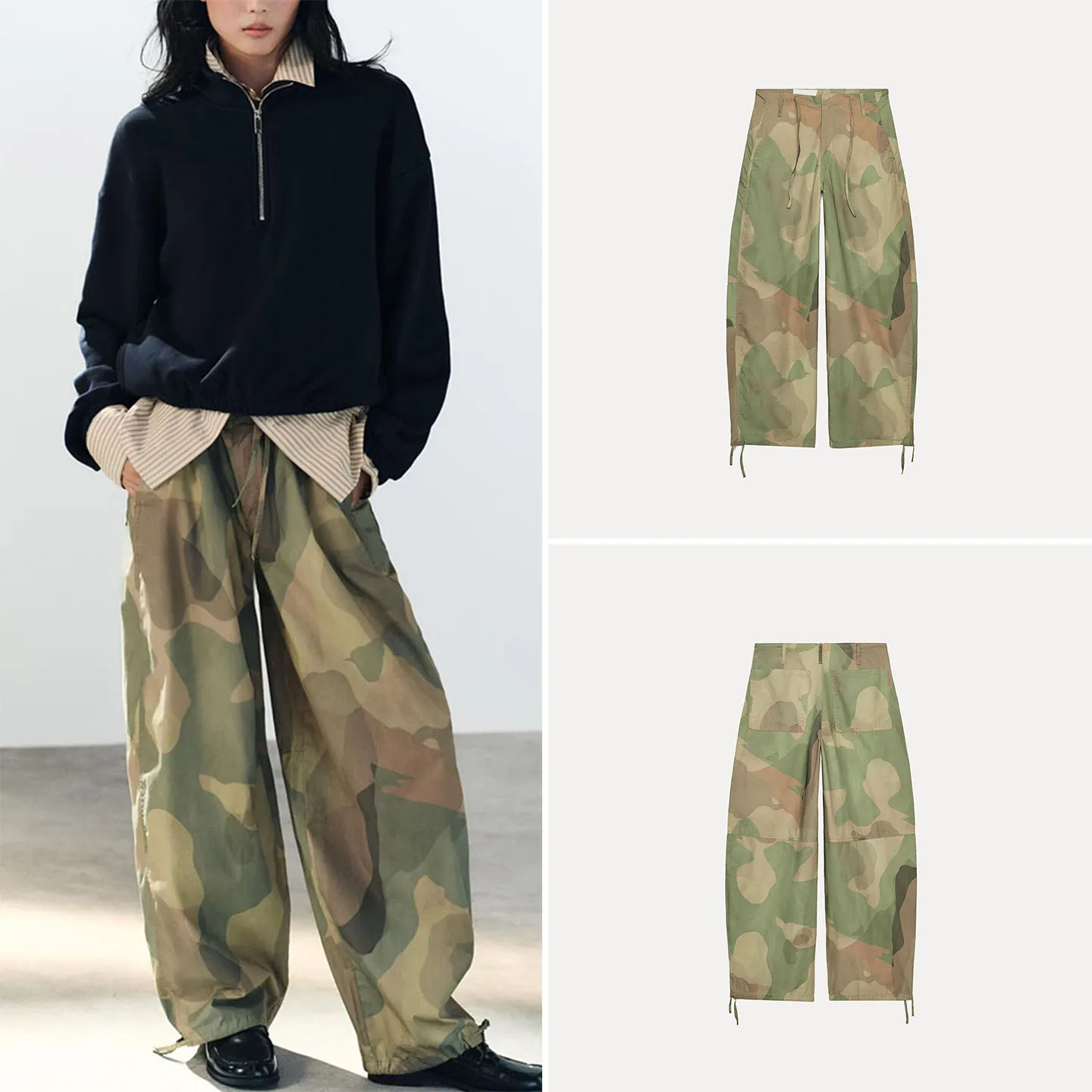 ZADATA Women's Printed Wide Leg Pants Belted mid Waist Tied Design Casual Style Autumn Collection Natural Waist Other Material
