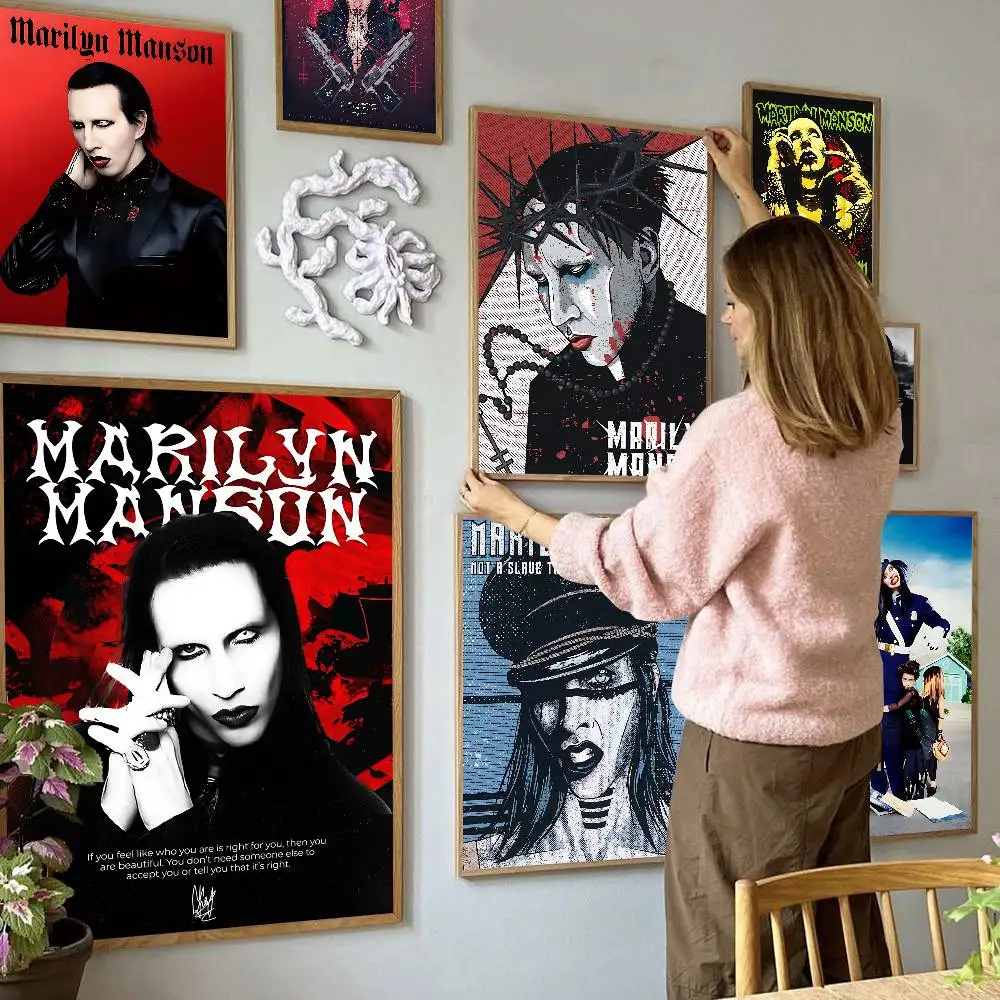 Industrial Rock Band Marilyn Manson DIY Sticky Poster Fancy Wall Sticker for Living Room Bar Decoration Wall Decor