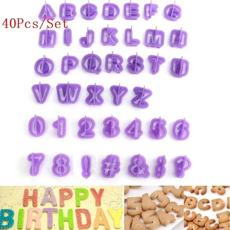 40‑Piece Alphabet & Number Cookie Cutter Set With Handles Letter Character Fondant Cake Biscuit DIY Baking Kitchen Accessories