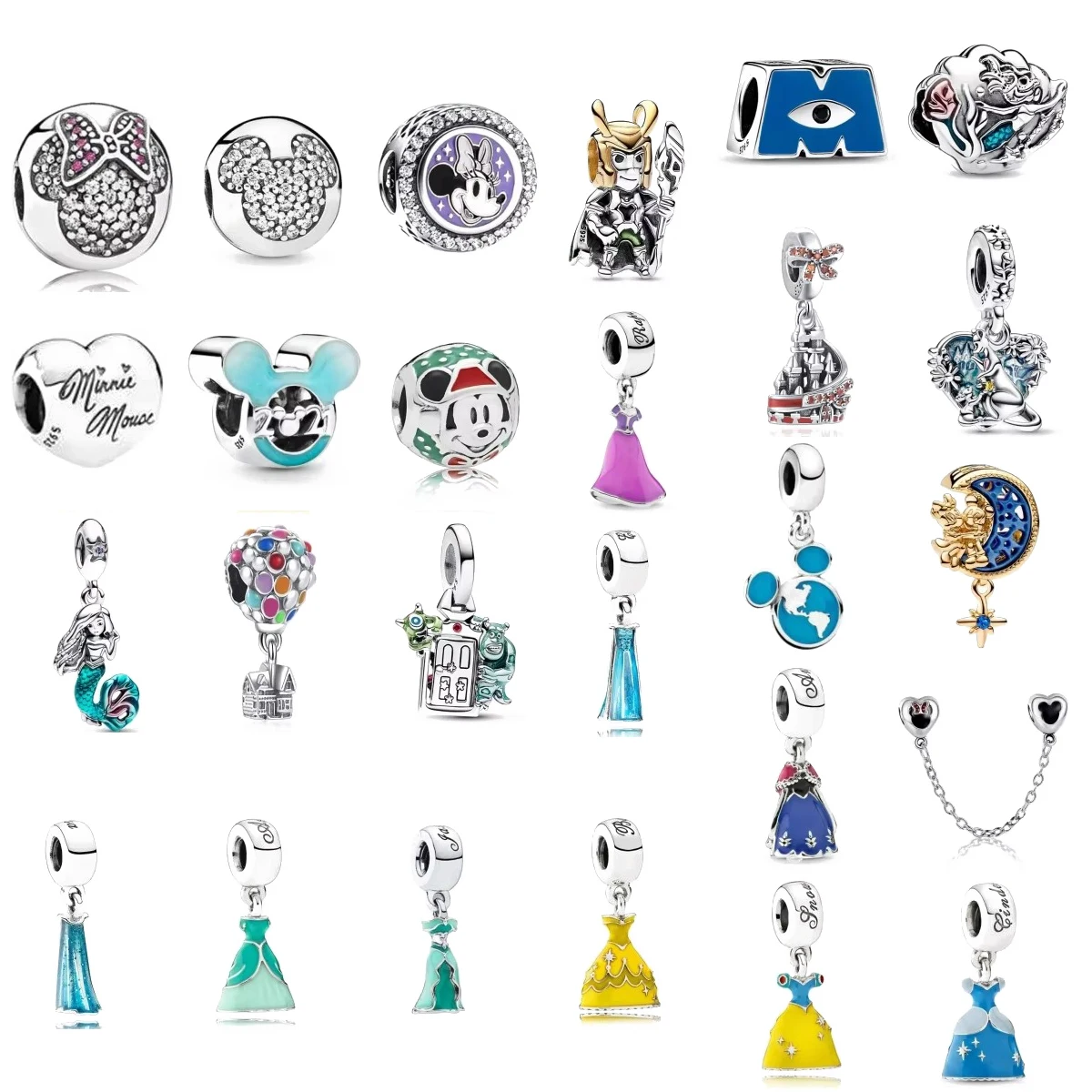 

New 925 Silver Miniso Disney Princess Dress Minnie Clip Safety Chain Castle Charm Fit Original DIY Bracelet For Women Jewelry
