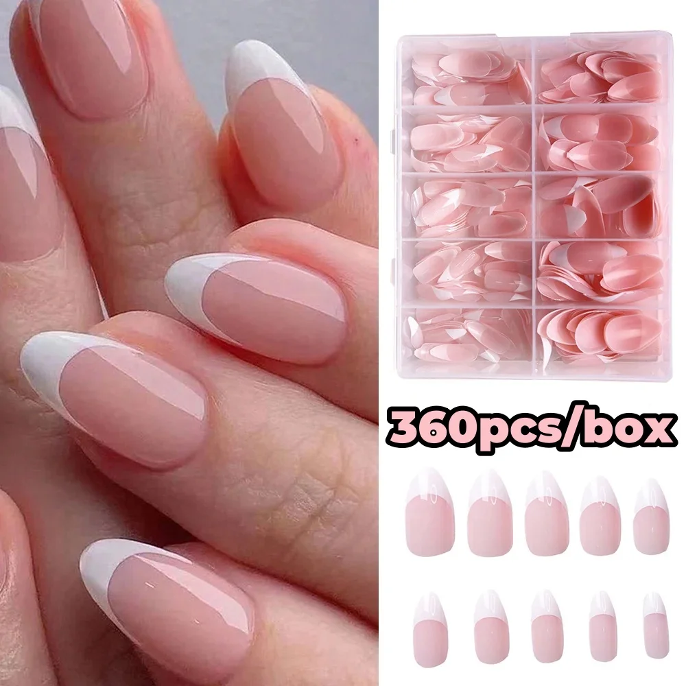 360Pcs/box Nude Pink French False Nail Tips Short Almond Press On Nails Glossy French White Tip Design Full Cover Fake Nails #^*