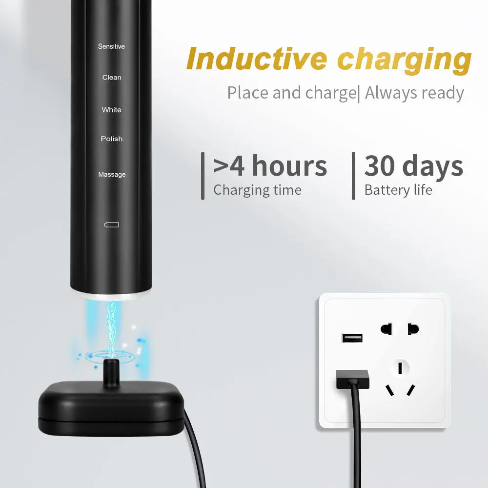 SEUMHOR Electric Sonic Toothbrush USB Charger Tooth 8Brush Replacement Waterproof Electronic Toothbrush with Travel Case