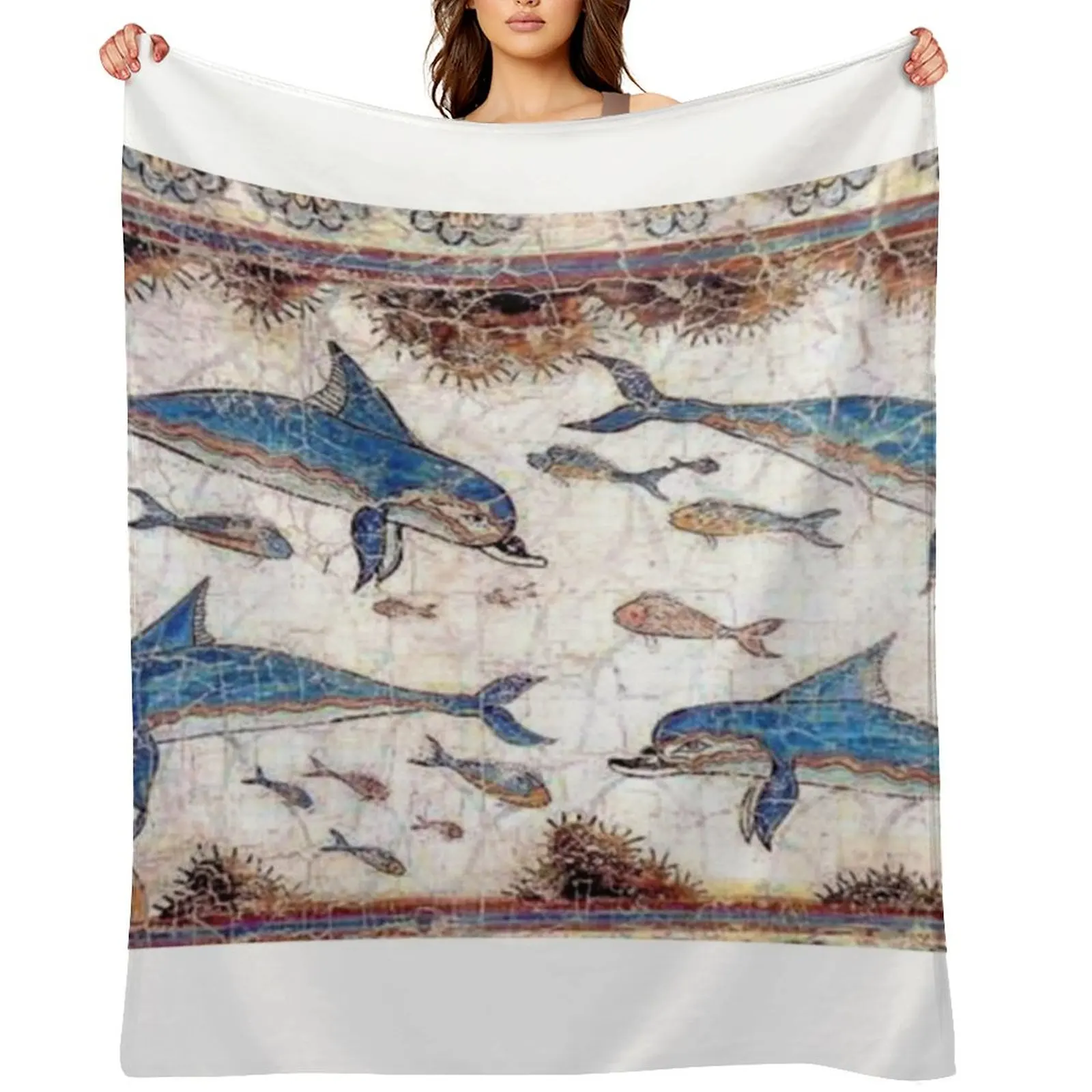 

Minoan Dolphins Fresco Throw Blanket Designers Winter beds Extra Large Throw Decorative Sofa Blankets