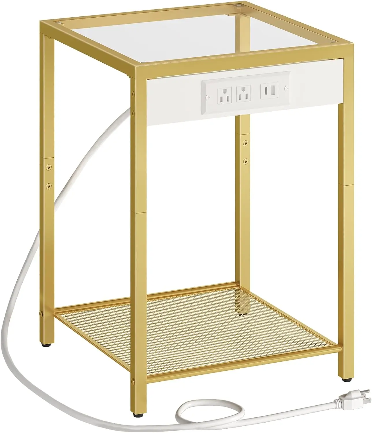 

Side Table with Charging Station, End Table with USB Port, Nightstand for Tight Spaces, Tempered Glass, Modern Metal Frame