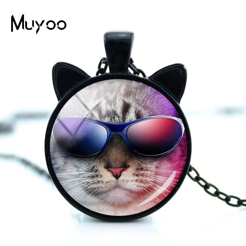 2018 New Cool Glasses Cat Necklace Animals Ear Pendant Necklaces Glass Picture Pendant Personality Mens Necklaces Jewelry