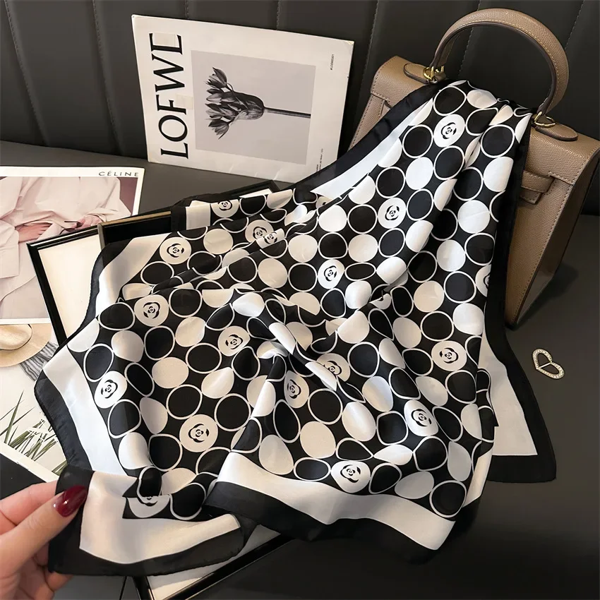 2024 New Fashion Light Luxury Letters Print Silk Scarf 70cm Women Twill Simple Square Scarves Ladies Sunscreen Shawl Headscarf