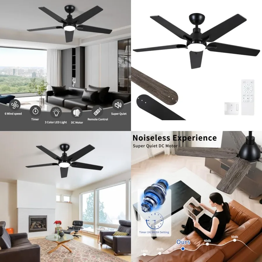 Ceiling Fans with Lights: 5 Blades Ceiling Fan with Light and Remote for Bedroom Living Room Dining Room Patio, LED Dimmable 6