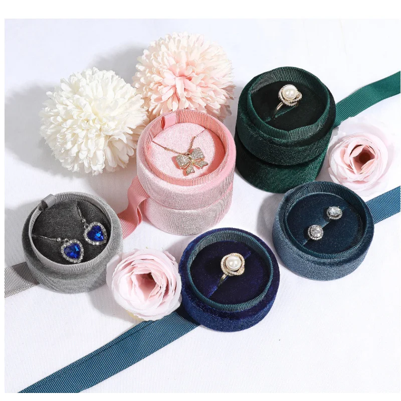 High-end Color Velvet Fabric Jewelry Storage Box Engagement Ring Pendant Packaging Box Ribbon For jJewelry Gift Packaging Box