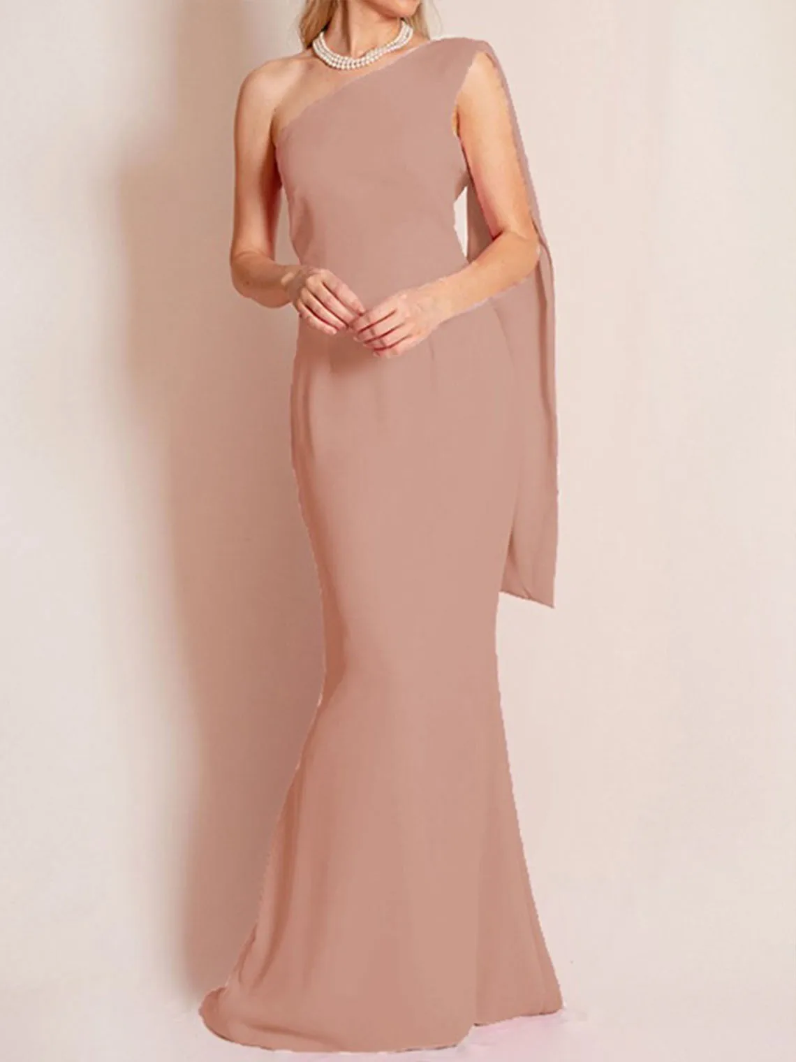 Elegante mouwloze one-shoulder stretchstof vloerlengte schede moeder van de bruidjurk met lint 2025, gratis op maat