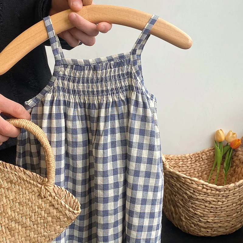 Girls Forest Plaid Strapless 2026 Summer New Kids Dress Baby Girl Skirt Middle Young Kids Long Dress