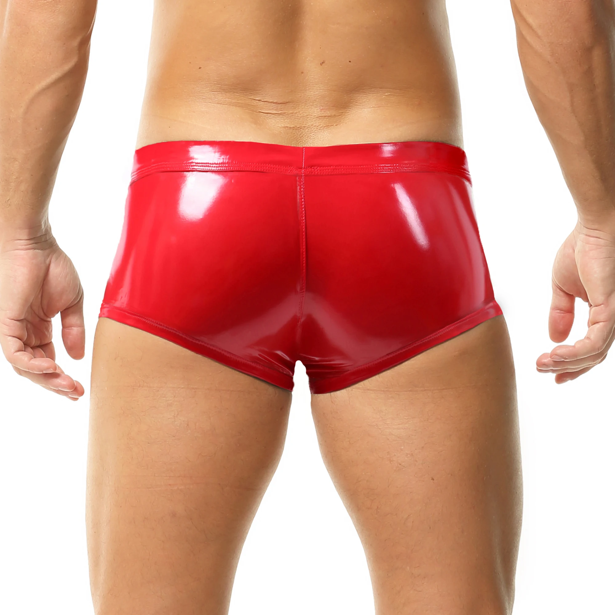 مثير الرجال الجبهة المفتوحة زر متابعة الانتفاخ الحقيبة الملاكمين السراويل لامعة الرطب نظرة السروال بولي Leather سراويل جلدية الذكور الملابس الداخلية الملابس الداخلية
