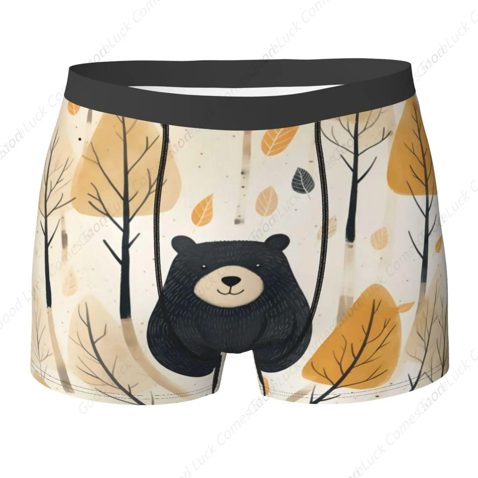 Men's Boxer Briefs Autumn Forest Tree Bear Underwear For Men Soft Elastic Boxer Shorts For Boys Adult, Small Multi