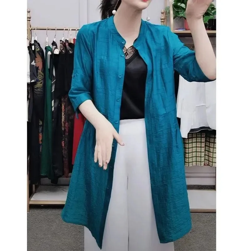 

Lightweight Windbreaker Women Mid-Length Summer New Outerwear Fashion Age-Reducing Bright Color Single-Wear Shirt Coat Sunscreen